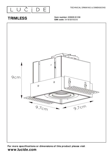 Lucide TRIMLESS - Recessed spotlight - 1xGU10 - Black - technical